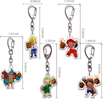 5 pcs/set One Piece Keychains For Backpacks Anime Zoro Luffy Sanji Usoppu Frank Acrylic Keychains Small Gift For One Piece Fans Unique Keychains