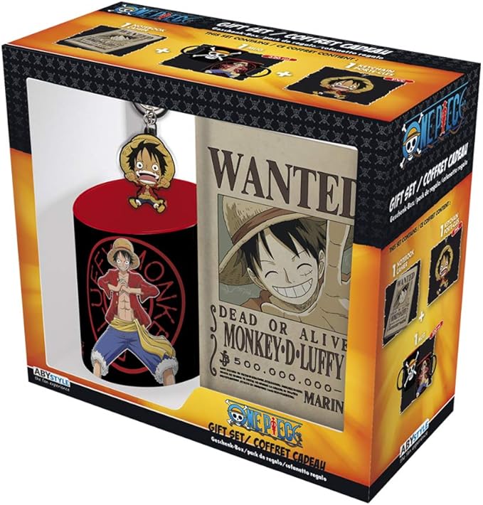 One Piece Monkey D. Luffy Black Gift Set Includes 11 Oz. Mug, Hardcover Notebook, and Keychain Anime Manga Drinkware Accessories 3 Pcs